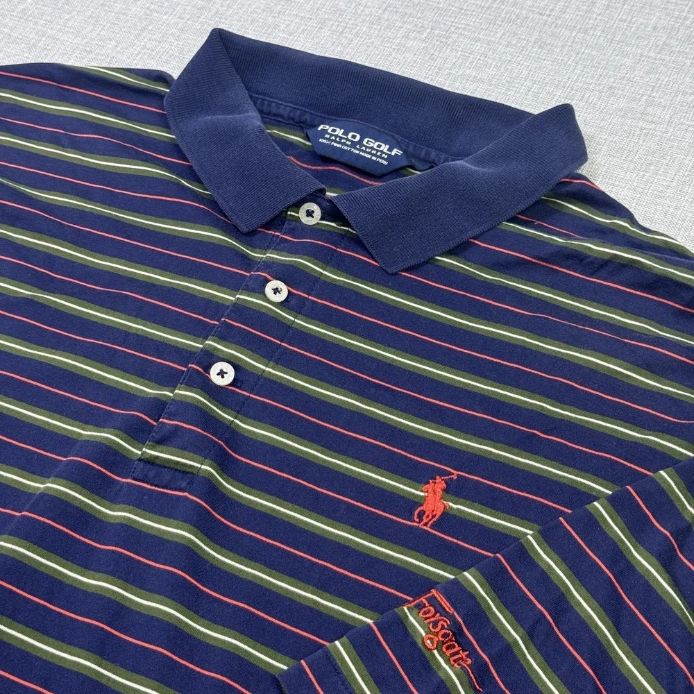 Polo Golf Ralph Lauren Polo Shirt Mens XL Blue Striped 100% Cotton Golf‎